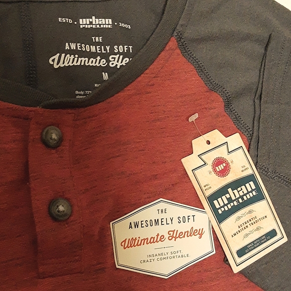 Urban Pipeline Awesomely Soft Ultimate Short Sleeve Heathered Raglan Henley Tee - Picture 7 of 11